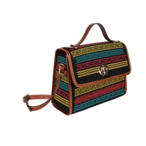 Women’s Handbag - Canvas Top Handle Shoulder Bag - Black / Geometric D